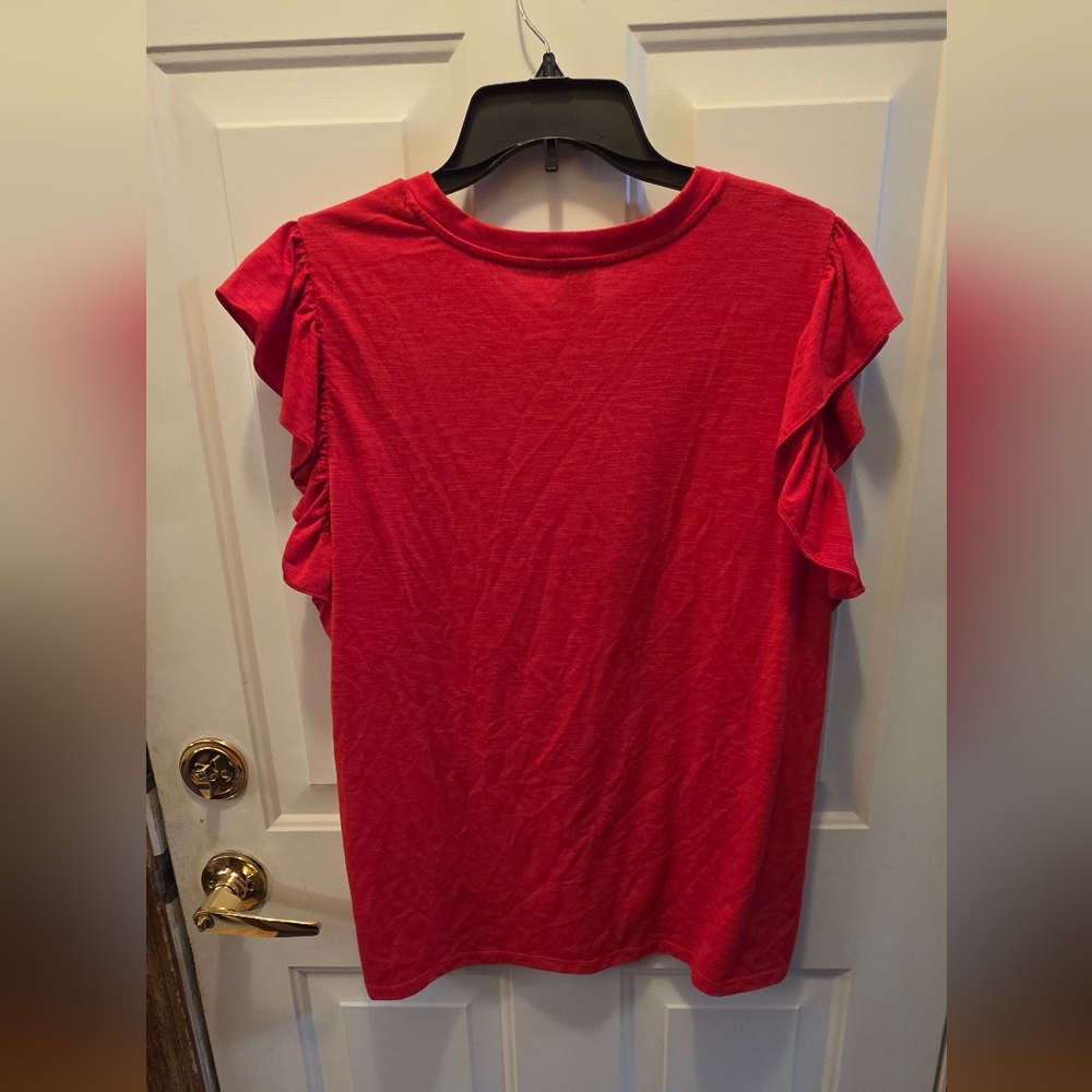 Red Ruffled Sleeve Top - Picture 5 of 7